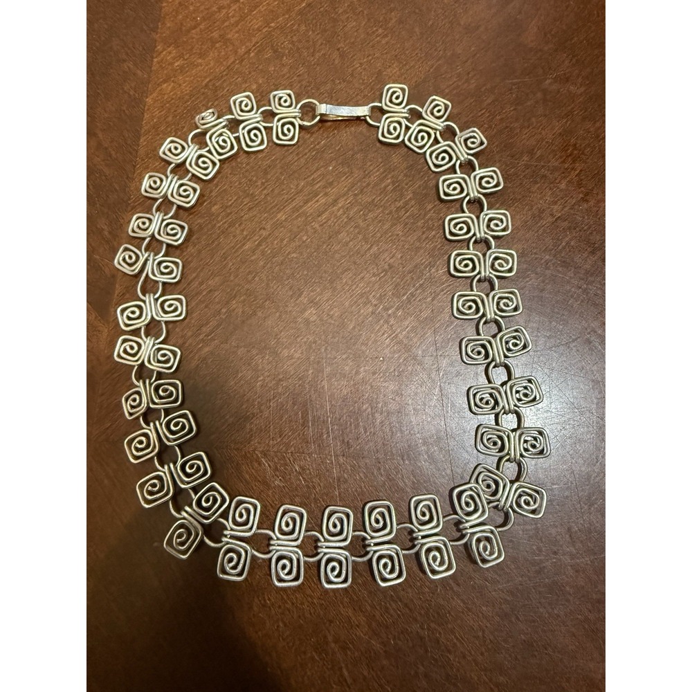 VTG Taxco‎ Mexico 925 Sterling Silver Spiral Link Necklace Handmade Boho